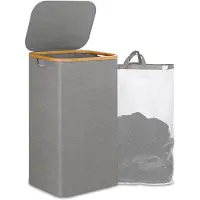 Exogio 110L Laundry Hamper with Handle and Lid,Collapsible Basket Organizer with Removable Inner Bag for Clothes Toys Grey