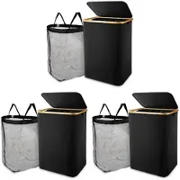 Torribaly 3X Laundry Basket with Lid, Black Laundry Basket with Removable Laundry Bag - Laundry Sorter for Bathroom & Bedroom