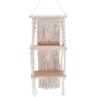 Jojomino Handmade Tassel Macrame Wall Hanging Shelf Boho Cotton Rope Woven Plant Hanger Floating Shelf Home Room Decor