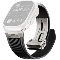 Mtp Products Apple Watch (42/44/SE/45/46/49mm) silikonearmbånd med lodrette linjer og titanium-stik - sort