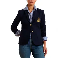 Lauren Apparel Lauren Ralph Laurentil kvinder. 201797305005 Blazer i marineblå snoet jacquard (L), Casual, Bomuld, Klassisk, Lange ærmer