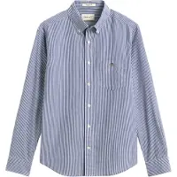 Gant Ganttil mænd. 3262030 Blå stribet poplinskjorte (L), Casual, Bomuld, Klassisk, Lange ærmer