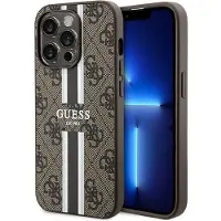 GUESS 4G Printed Stripes MagSafe-etui til iPhone 15 Pro - brun