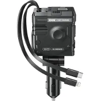 24hShop XO Biloplader med 1xUSB, 1xUSB-C 104W med indbygget USB-C- og Lightning-kabel