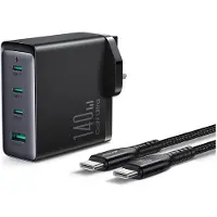 JOYROOM GaN-oplader UK JR-TCG05UK 140 W: 3x USB-C/USB-A + kabel (USB-C/USB-C), 240 W 1,2 m
