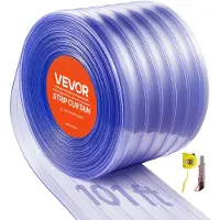 Vevor Klar PVC-gardin, 30,8 m længde x 30,5 cm bredde, ribbet plastikdørliste i bulk, gardinstrimler til walk-in-fryser og kølerum til døråbninger i supermarkeder, garager, lagerbygninger, dyrehuse