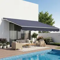 Vevor Manuel Udtrækkelig Markise, 350 x 300 cm Udendørs Terrassemarkise Udtrækkelig Solsejl, Terrassedør Vindue Vandafvisende Polyester Solsejl med Håndsving til Dæk, Balkon, Have, Grå
