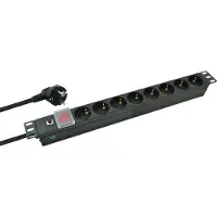 Helos 19" PROFESSIONAL stikkontakt, 8-vejs, sort, 2,0 m, med afbryder