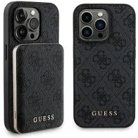 GUESS 4G Metal Logo Case Set til iPhone 14 Pro Max + 5000mAh MagSafe Powerbank - Sort