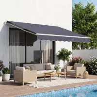 Vevor Manuel Udtrækkelig Markise, 250 x 200 cm Udendørs Terrassemarkise Udtrækkelig Solsejl, Terrassedør Vindue Vandafvisende Polyester Solsejl med Håndsving til Dæk, Balkon, Have, Grå