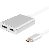 Helos splitter USB 3.1 Type-C han / 2x DisplayPort hun, PREMIUM 4K, sølv
