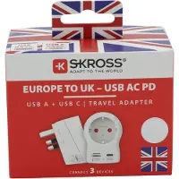 Skross Stikadapter Europa til Storbritannien USB AC20PD hvid