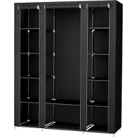 Songmics Bærbart klædeskab 175 x 150 x 45 cm - med bøjlestang og hylder i Sort stof
