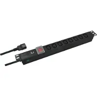 Helos 19" PROFESSIONAL stikkontakt, 8-vejs C13, sort 2,0 m, med afbryder