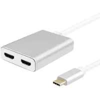 Helos splitter USB 3.1 Type-C han / 2x HDMI hun, PREMIUM 4K, sølv