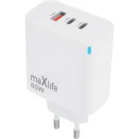 MaXlife GaN-oplader med PD QC 2xUSB-C 1xUSB 65W - Hvid