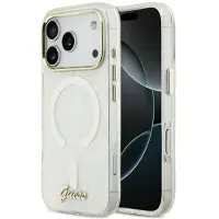 GUESS IML Shell Script Metal MagSafe-etui til iPhone 17 Pro Max - Hvid