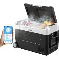 Vevor Bilkøleskab, DC 12/24V AC100-240V Kompressor Elektrisk Køler, -20°C til 20°C Lastbilkøleskab med APP-styring, Hjul og Dobbelt Zone, 35L Bilkøler til Autocampere, Både, Camping, Fiskeri