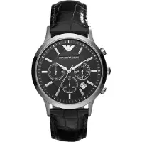 Emporio Armani Emporio AR2447 Herreur i stål med sort læderrem og urskive