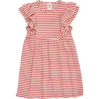 Müsli Kjole - Rib - Stripe Ruffle - Mineral Red/Tofu - - 3 år (98) - Kjole