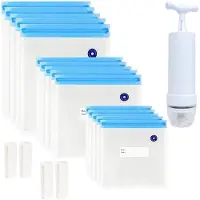 Melitt Sous Vide Bags 20Pack Reusable Electric Vacuum Food Storage Save Sealer Cooker with 1 Hand Pump,3 Size Sealed Bag,4 Clip