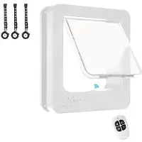 Melitt Cat Door with 3 Collar Sensor, RFID Cat Door Collar Activated with Remote Control, 4 Way Locking White