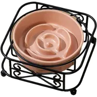 Melitt Slow Feeder Cat Bowl Raised Ceramic Ceramic Cat Slow Feeder Elevated Cat Plate with Stand Slow Bowl for Wet and Dry Food