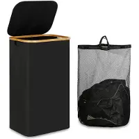 Exogio 110L Laundry Hamper with Handle and Lid,Collapsible Basket Organizer with Removable Inner Bag for Clothes Toys Black