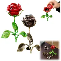 OIMG (Red+bronze, 1Set) Vintage rose røgelse brænder, roseformet røgelse holder, dekorative roser røgelse holder, metal rose guld røgelse brænder