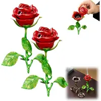 OIMG (Red+red, 1Set) Vintage rose røgelse brænder, roseformet røgelse holder, dekorative roser røgelse holder, metal rose guld røgelse brænder
