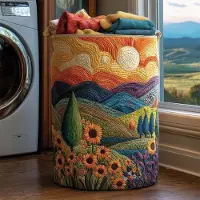 OIMG (style2 M, 1pcs) Quiltet vasketøjskurv med håndtag, boho blomster stof opbevaringshamper, multifunktionel tøjopbevaringskurv, letvægts