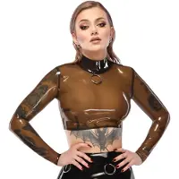 Late-X Latex Crop Top With Long Sleeves