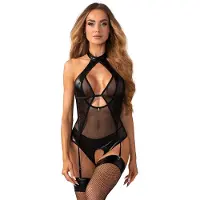 Obsessive Dominna Crotchless Teddy Black
