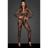 Noir Handmade F237 Langt Jumpsuit med Blonder og 3-vejs-lynlås
