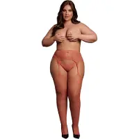 Shots Røde Strømpebukser med Hofteholderlook i Net og Blonder - Plus size