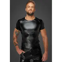 Noir Handmade H070 Sort T-shirt i Wetlook med Slangeskindslook