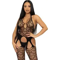 Leg avenue Seamless Heart Net Suspender Bodystocking Black
