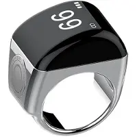 Tlily Zinc Alloy Ring+Charging Box Waterproof Digital Counter APP Controlled Display 5 Prayer Reminders Silver,18mm