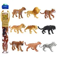 Safari Ltd. Big Cats Toob - 9 Mini figurer inklusive Lion Tiger White Tiger Jaguar Black Jaguar Mountain Lion Cheetah Leopard og Ocelot - Uddanne
