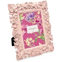 Laura Ashley 4x6 lyser?d blomsterstruktureret h?ndlavet harpiks-billedramme med staffeli til bordplade og v?g Display Dekorativt blomsterdesign H