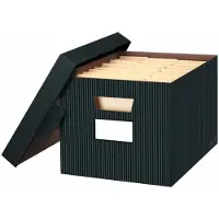 BANKERS BOX Bankers boks 4 Pack Stor/File Dekorative mellemstore filopbevaringsbokse fastfold lift-off l?g brev/juridisk sort/gr? pinstripe