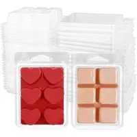 Tlily 100Pack Wax Melt Clamshells Molds, 6-Cavity Clear Empty Plastic Square & Heart Shape -Wax Melt Container for DIY