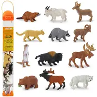 Safari Ltd. North American Wildlife Toob - 12 h?ndmalte mini -figurer inklusive Grizzly Bear Bison Moose & More - Uddannelsesleget?jsfigurer for