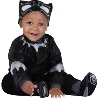 KOST KAMM Marvel Black Panther Official Infant Deluxe Costume - Trykt jumpsuit med booties og maskehætte (6-12m)