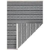 Rugsx Tæppe TWIN 22996 geometrisk, striber bomuld, dobbeltsidet, Økologiske frynser - sort / creme 120x170 cm