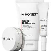 Honest Beauty rlig sknhed The Icons Skincare Trio | Mini Hydrogel Cream Gentle Gel Cleanser Vitamin C Radiance Serum | EWG Verified Vegan + Cruelty Free