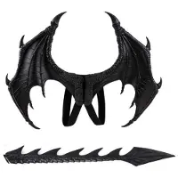 Mano Halloween Dragon Costume Cosplay Carnival Wings Tail Accessory til Kids (Black)