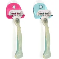Kwmobile 2x barberbladsholder med sugekop - Selvkl?bende barbermaskine v?gmontering - Badev?relsesorganisator til glas og fliser - Lysebl?/M?rk P