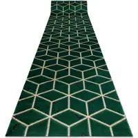 Rugsx Tæppeløber EMERALD eksklusiv 1014 glamour, stilfuld terning flaske grøn / guld 80 cm 80x230 cm