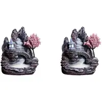 Torribaly 2X High Mountain Flowing Waterfall Backflow Incense Burner Home Fragrance Diffuser Incense Burner Decoration,E
